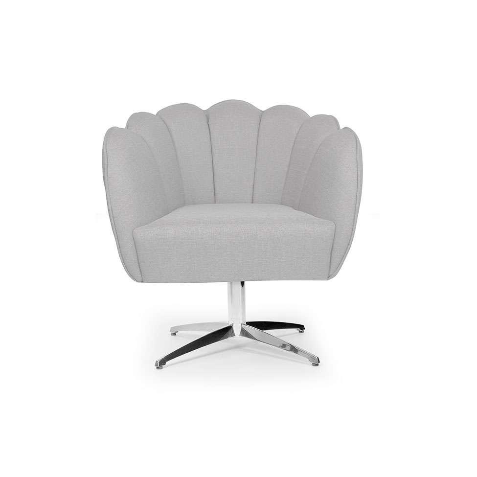 Poltrona Ariel Giratória Linho Creme e Cromada - 2