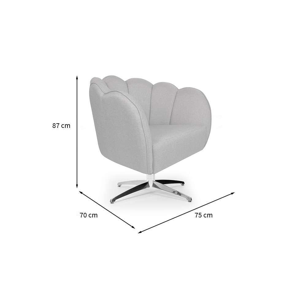 Poltrona Ariel Giratória Linho Creme e Cromada - 3