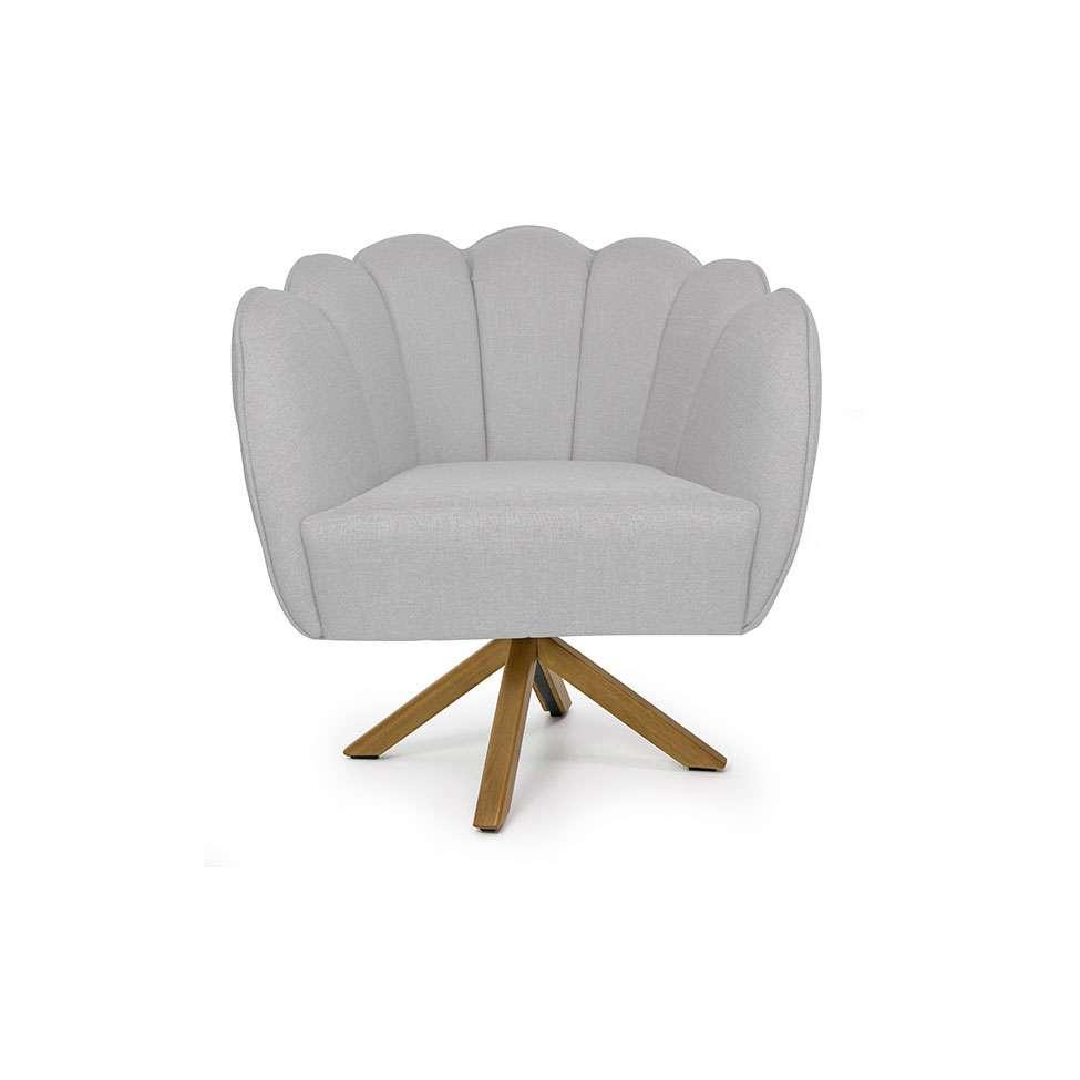 Poltrona Ariel Giratória Linho Creme e Madeira - 2