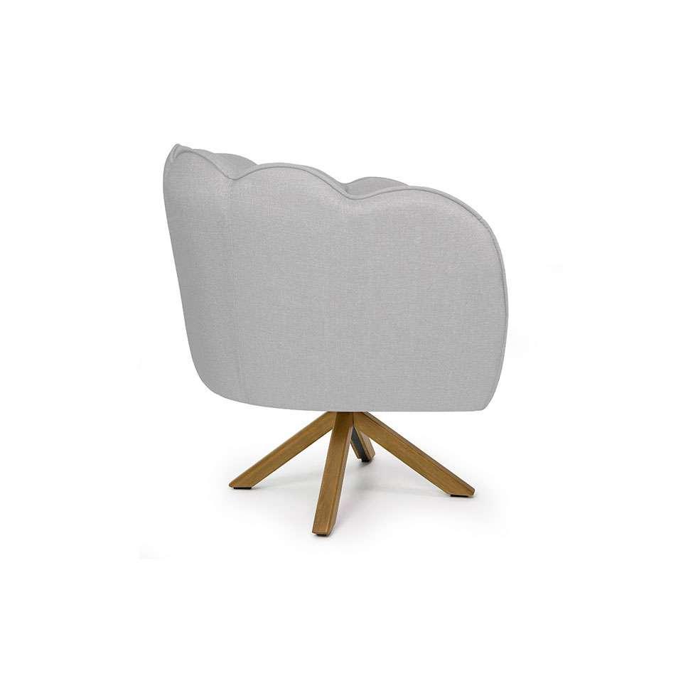 Poltrona Ariel Giratória Linho Creme e Madeira - 4