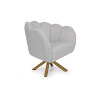 Poltrona Ariel Giratória Linho Creme e Madeira - 1