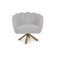 Poltrona Ariel Giratória Linho Creme e Madeira - 2