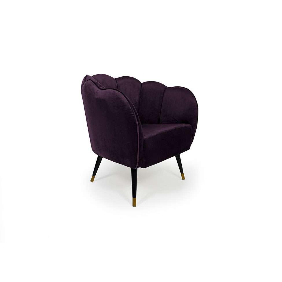 Poltrona Ariel Pé Palito Veludo Uva e Preta - 1