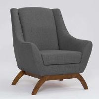 Poltrona Juliet Linho Mescla Chumbo e Madeira - 1