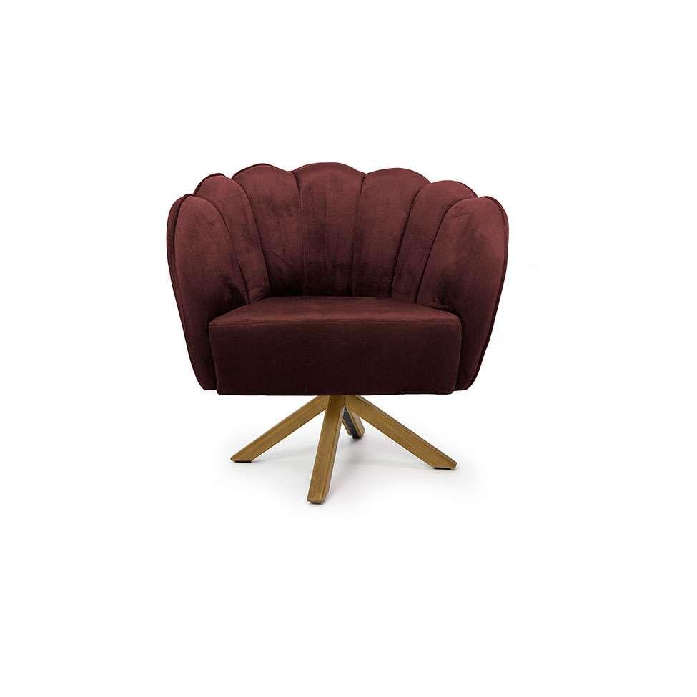 Poltrona Ariel Giratória Veludo Malbec e Madeira - 2