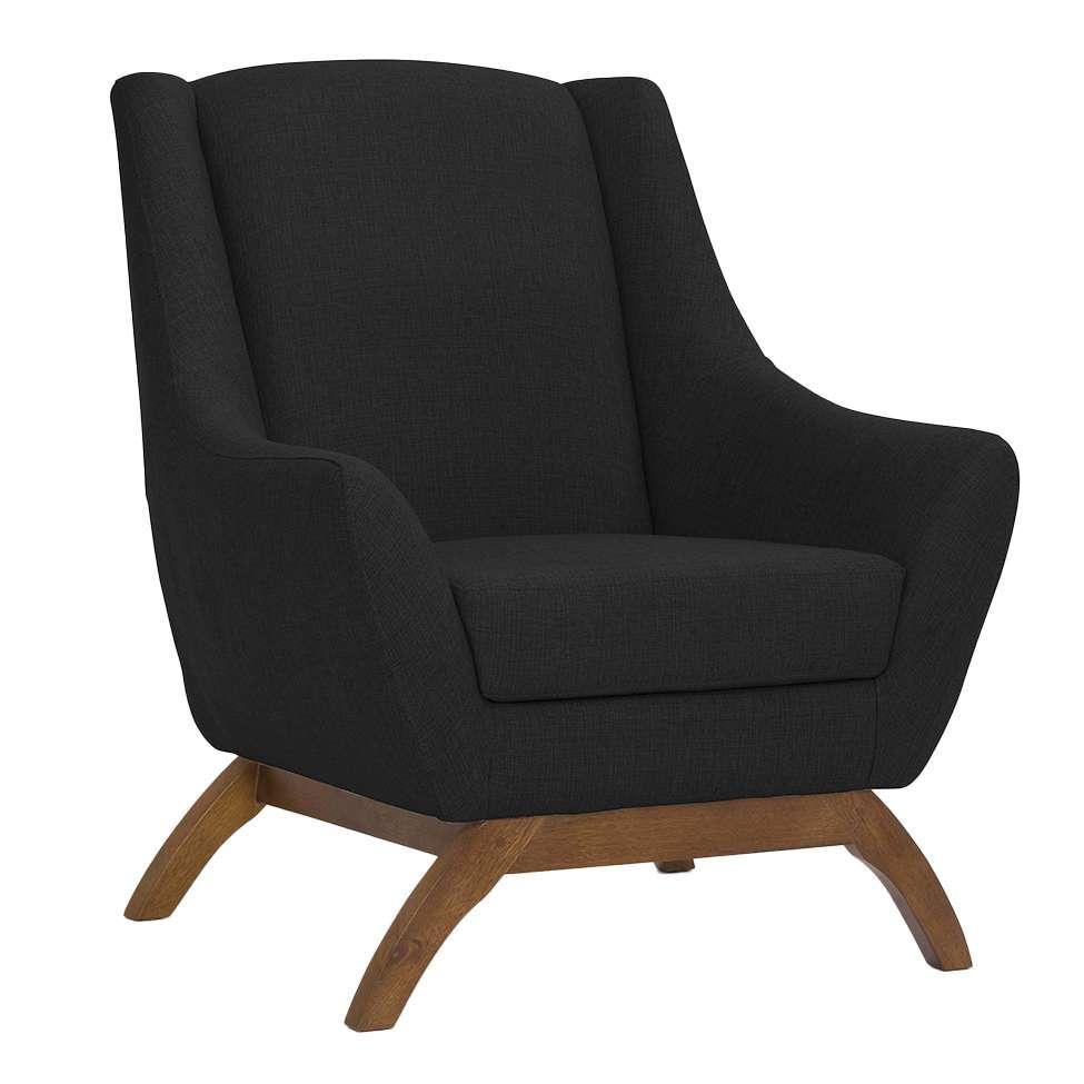 Poltrona Juliet Linho Preta e Madeira - 1