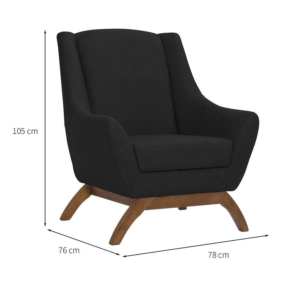 Poltrona Juliet Linho Preta e Madeira - 3