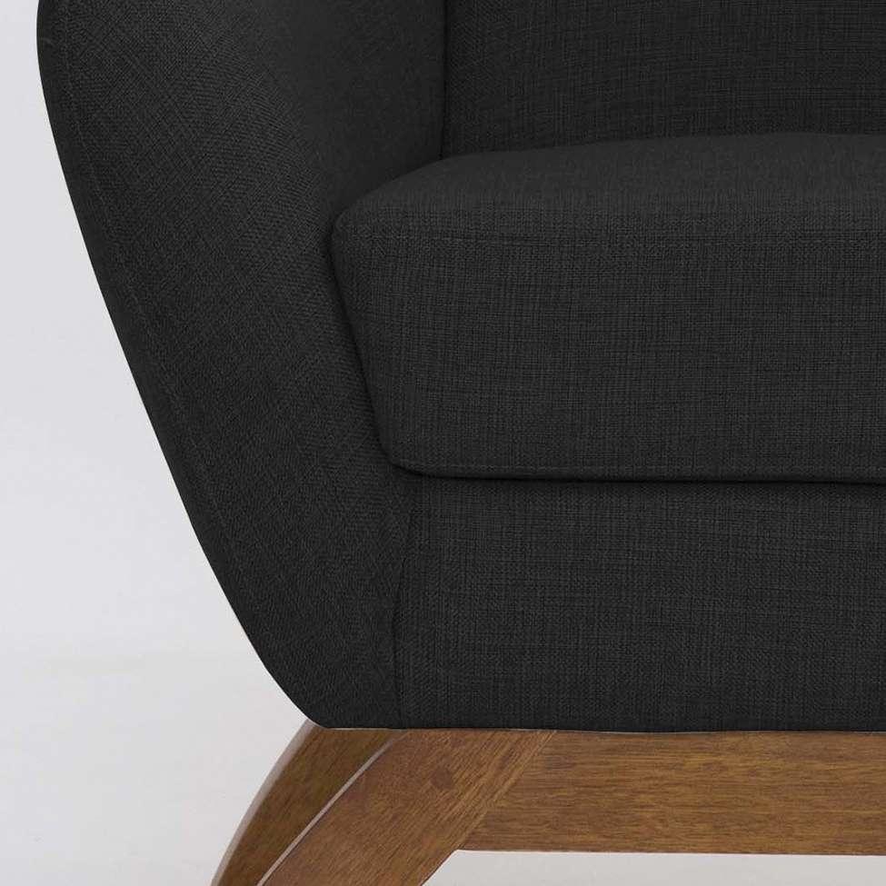 Poltrona Juliet Linho Preta e Madeira - 7