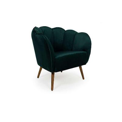 Poltrona Ariel Pé Palito Suede Esmeralda e Madeira
