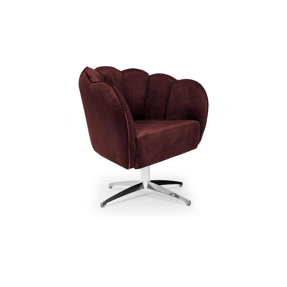 Poltrona Ariel Giratória Veludo Malbec e Cromada - 1