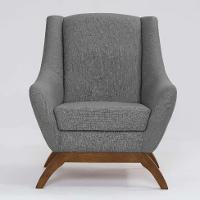 Poltrona Juliet Linho Mescla Cinza e Madeira - 2