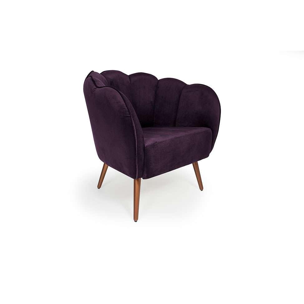 Poltrona Ariel Pé Palito Veludo Uva e Cobre - 1