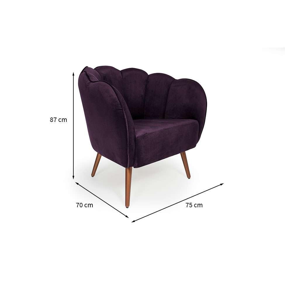 Poltrona Ariel Pé Palito Veludo Uva e Cobre - 3