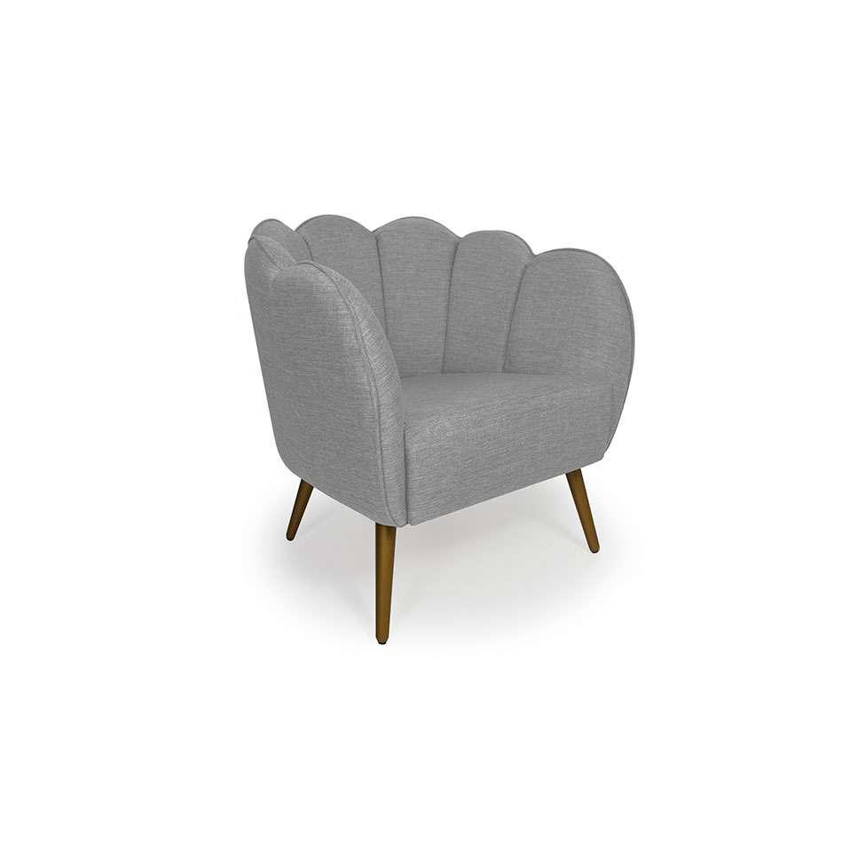 Poltrona Ariel Pé Palito Linho Mescla Cinza e Dourada - 1