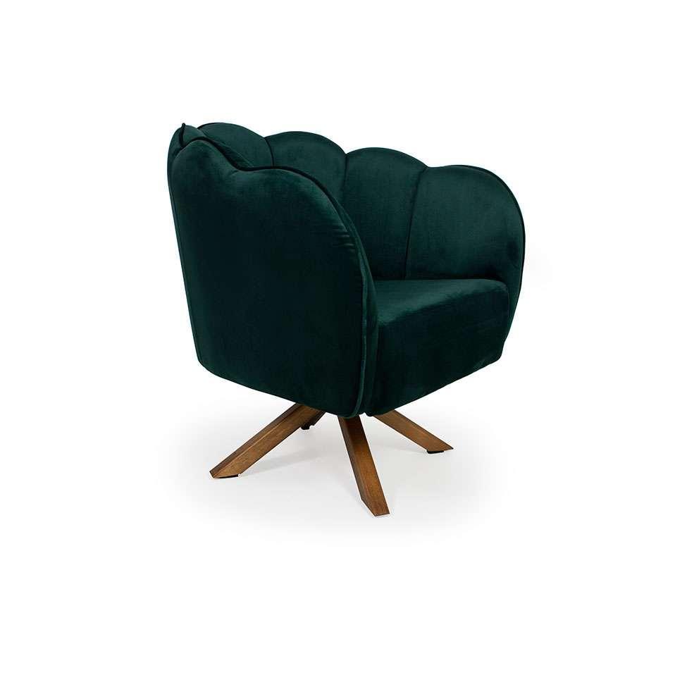 Poltrona Ariel Giratória Suede Esmeralda e Madeira - 1