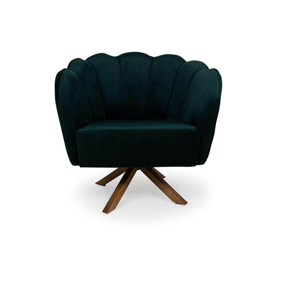 Poltrona Ariel Giratória Suede Esmeralda e Madeira - 2