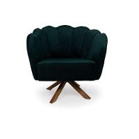 Poltrona Ariel Giratória Suede Esmeralda e Madeira - 2