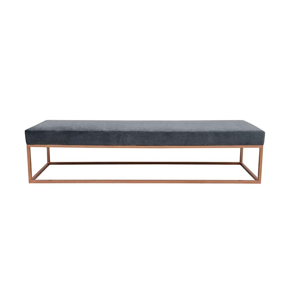 Banco 3 Lugares Giulia Veludo Cinza e Dourado 180 cm - 1