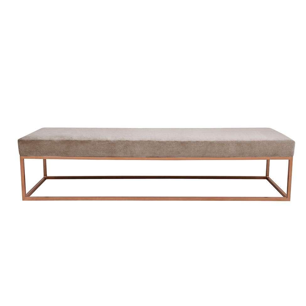 Banco 3 Lugares Giulia Veludo Bege e Dourado 180 cm - 1