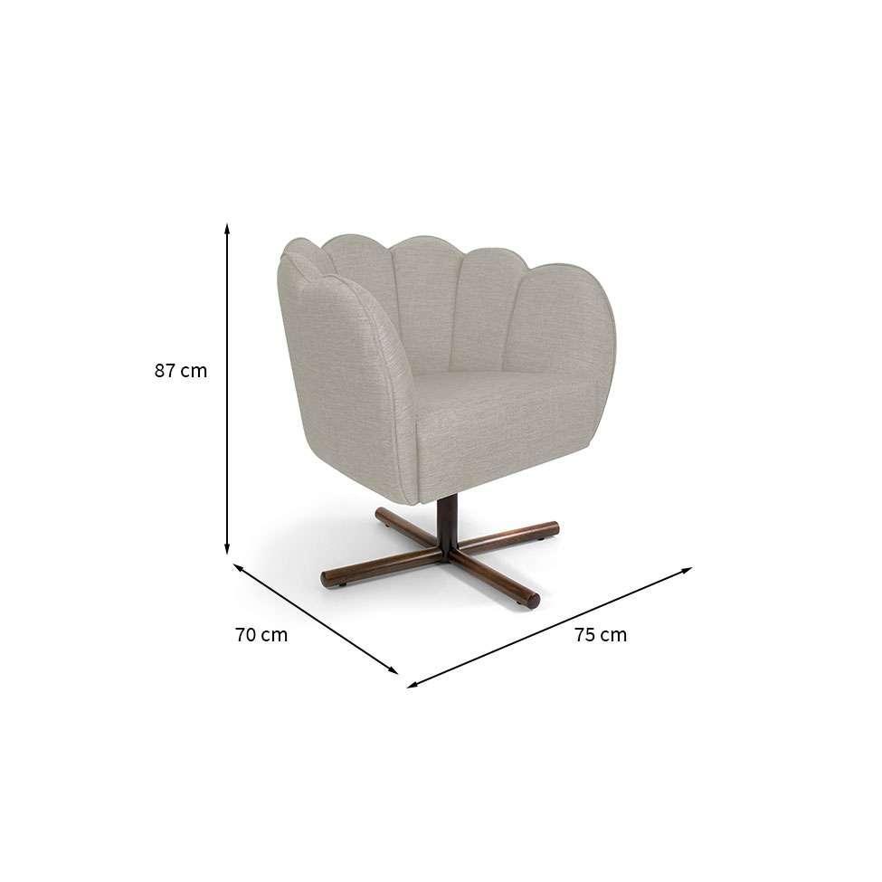 Poltrona Ariel Giratória Linho Aveia e Castanho - 3