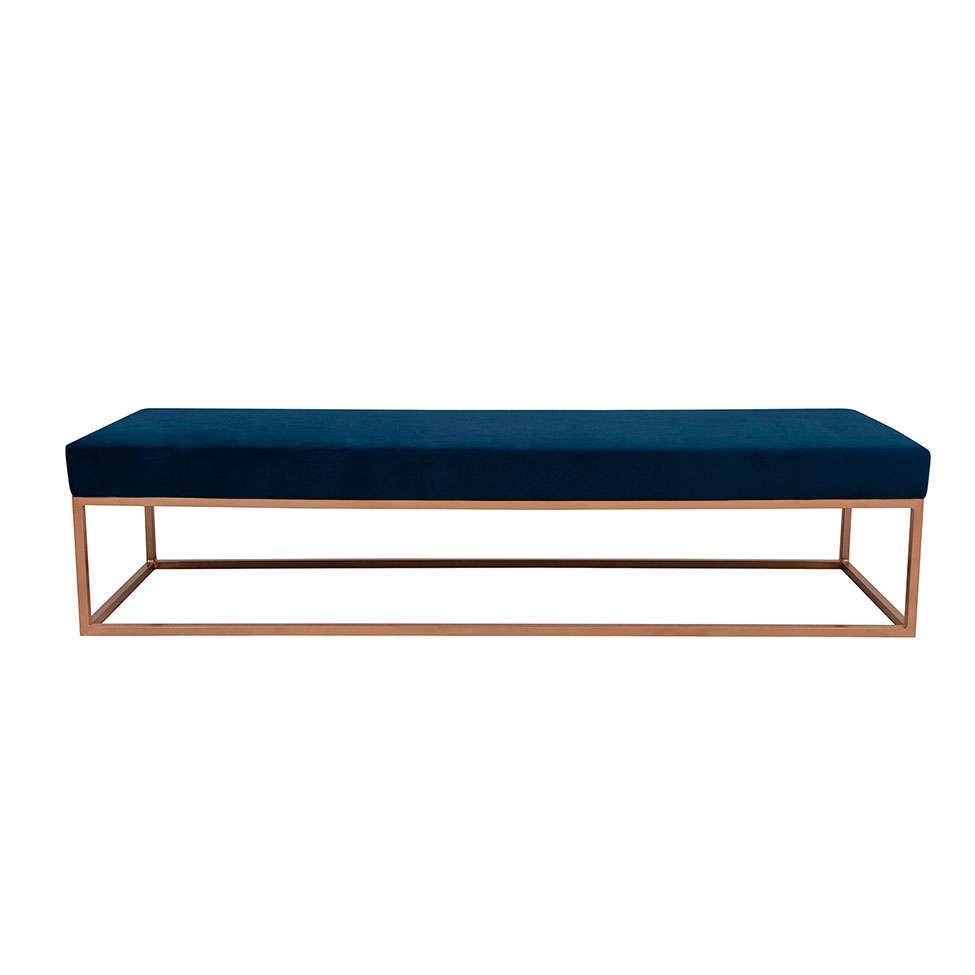 Banco 3 Lugares Giulia Veludo Azul e Dourado 180 cm - 1