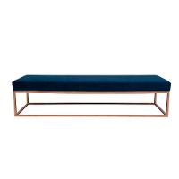 Banco 3 Lugares Giulia Veludo Azul e Dourado 180 cm - 1