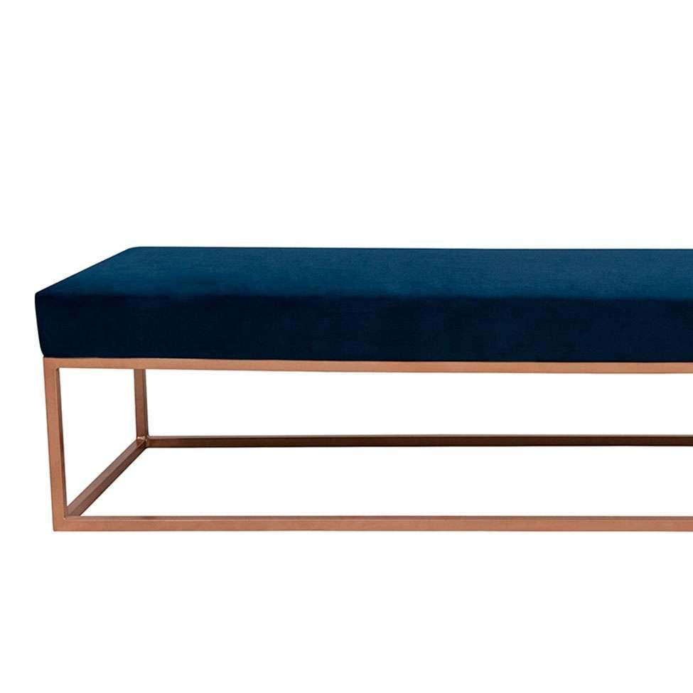 Banco 2 Lugares Giulia Veludo Azul e Dourado 140 cm - 2