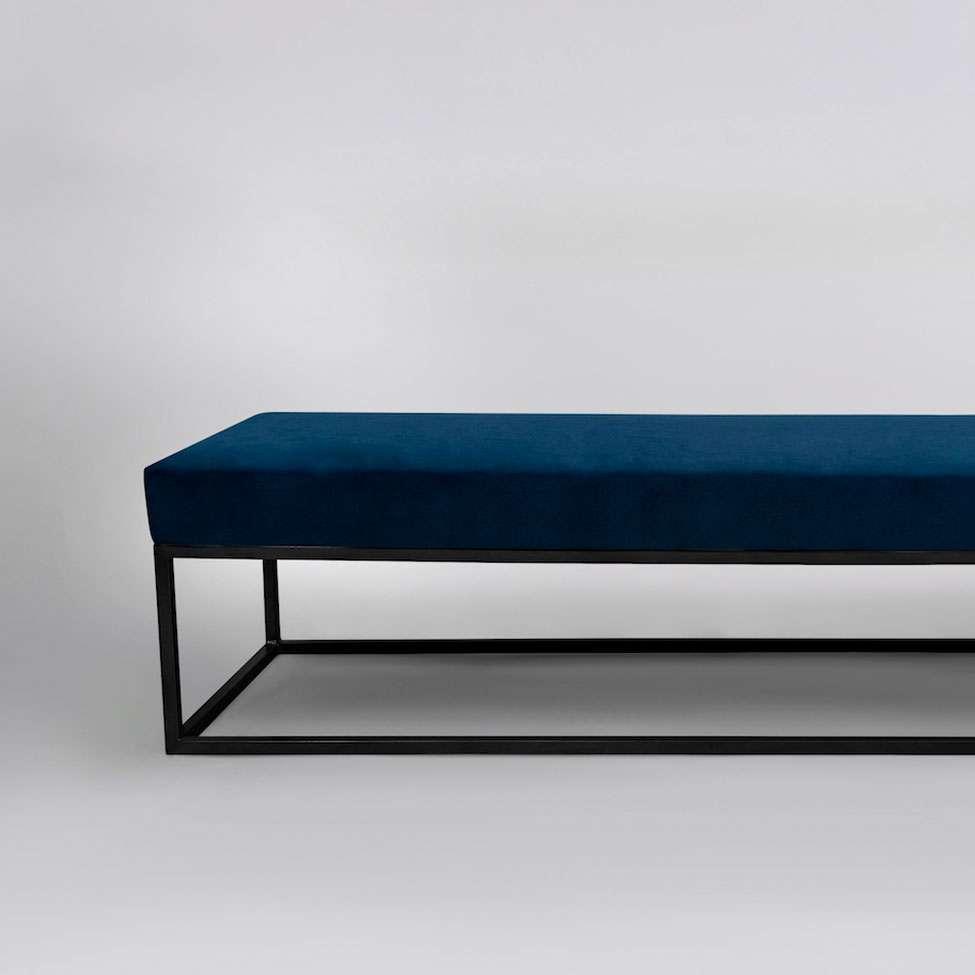 Banco 3 Lugares Giulia Veludo Azul e Preto 180 cm - 2