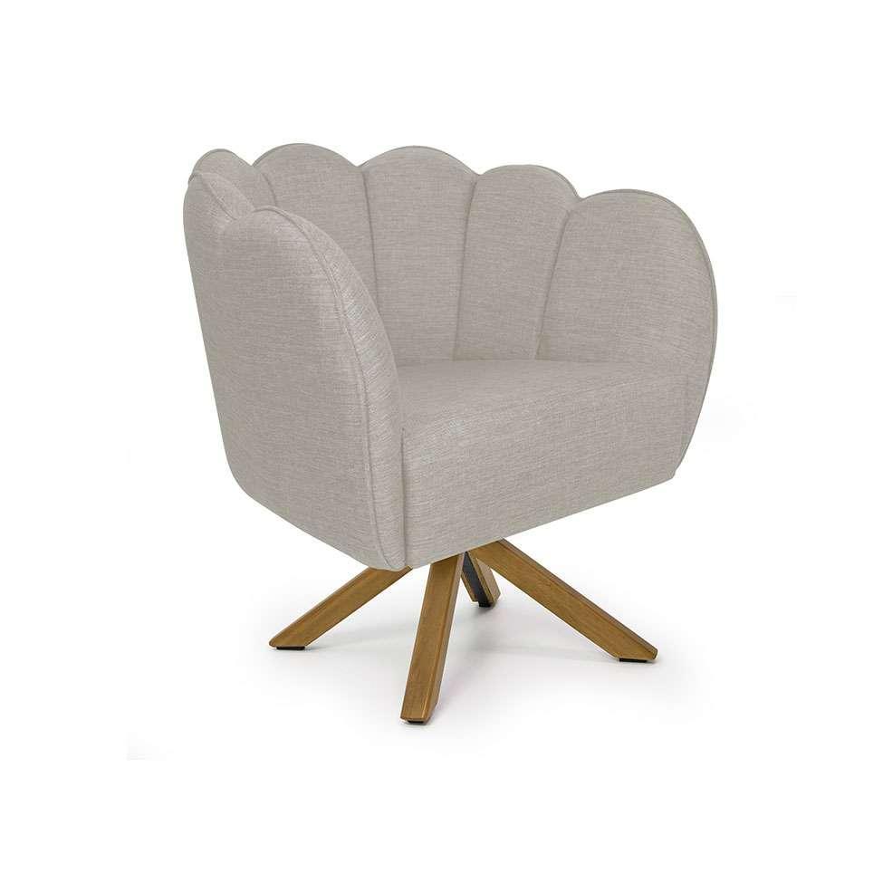 Poltrona Ariel Giratória Linho Aveia e Madeira - 1