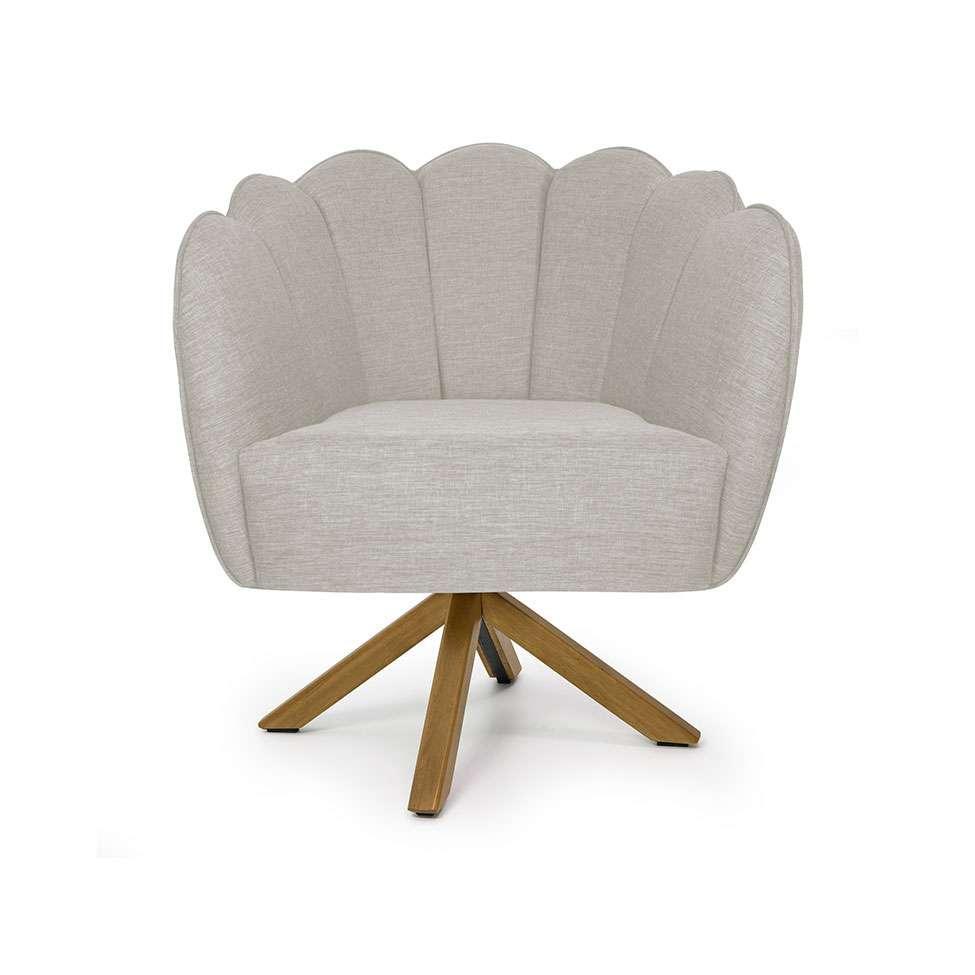 Poltrona Ariel Giratória Linho Aveia e Madeira - 2