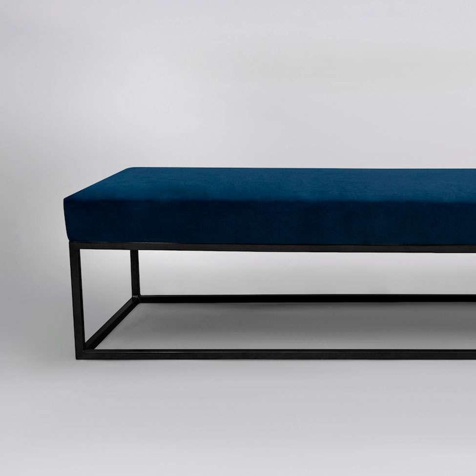 Banco 2 Lugares Giulia Veludo Azul e Preto 100 cm - 2