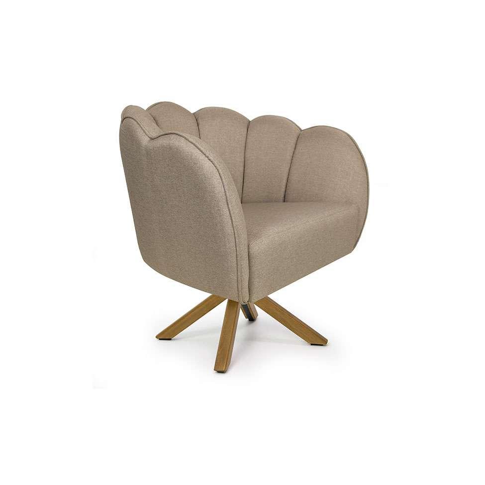 Poltrona Ariel Giratória Linho Bege e Madeira - 1