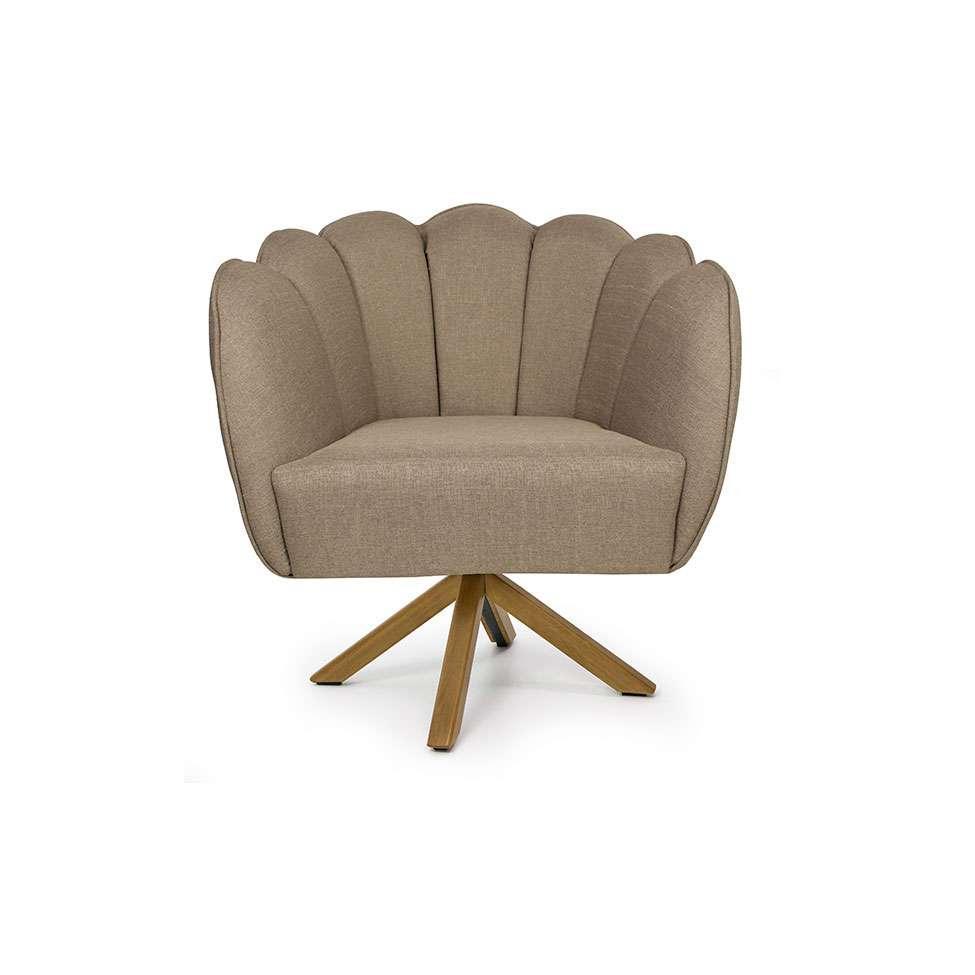 Poltrona Ariel Giratória Linho Bege e Madeira - 2
