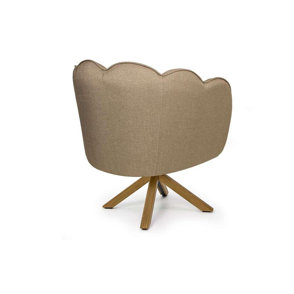 Poltrona Ariel Giratória Linho Bege e Madeira - 4