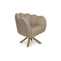 Poltrona Ariel Giratória Linho Bege e Madeira - 1