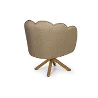 Poltrona Ariel Giratória Linho Bege e Madeira