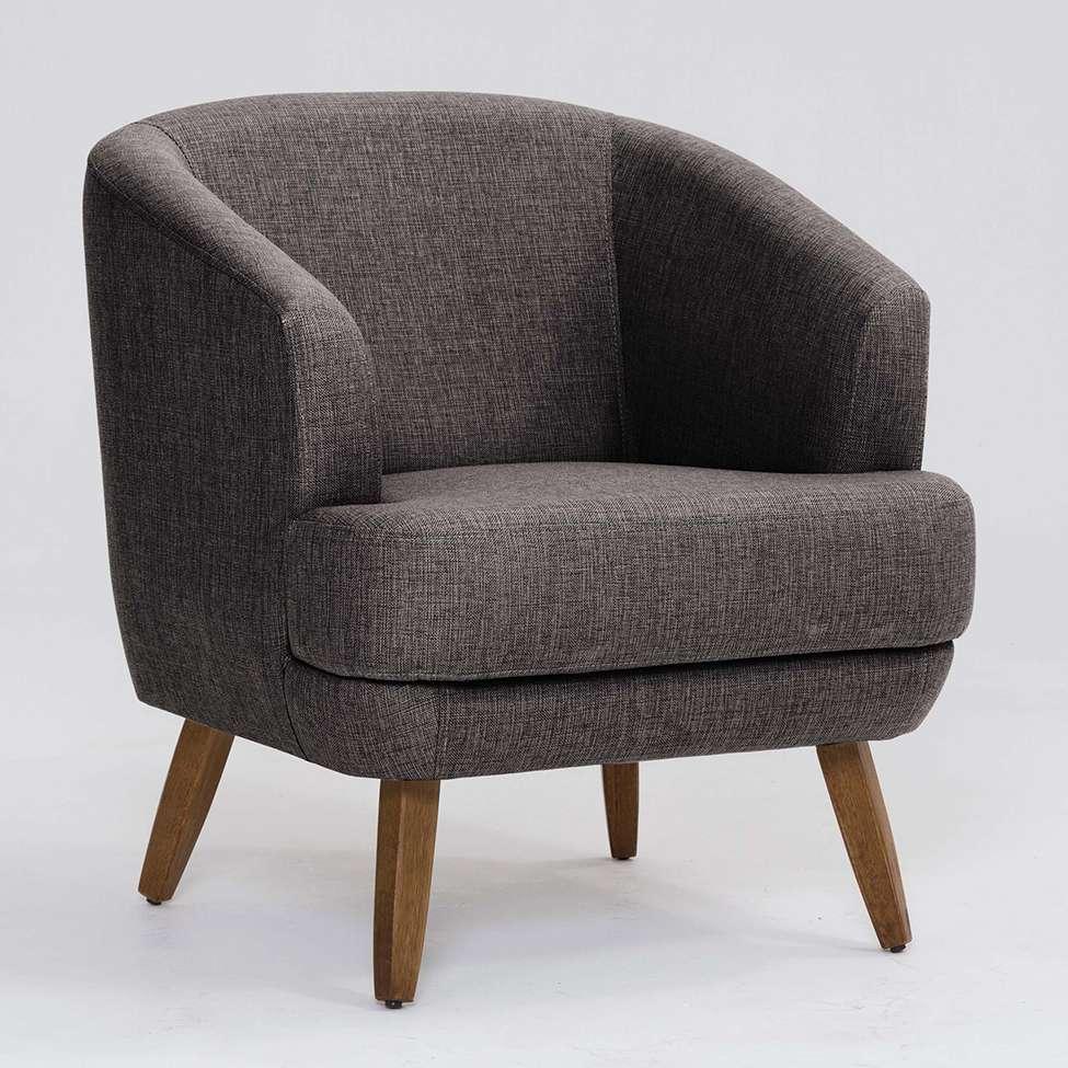 Poltrona Betania Linho Mescla Marrom e Madeira - 1