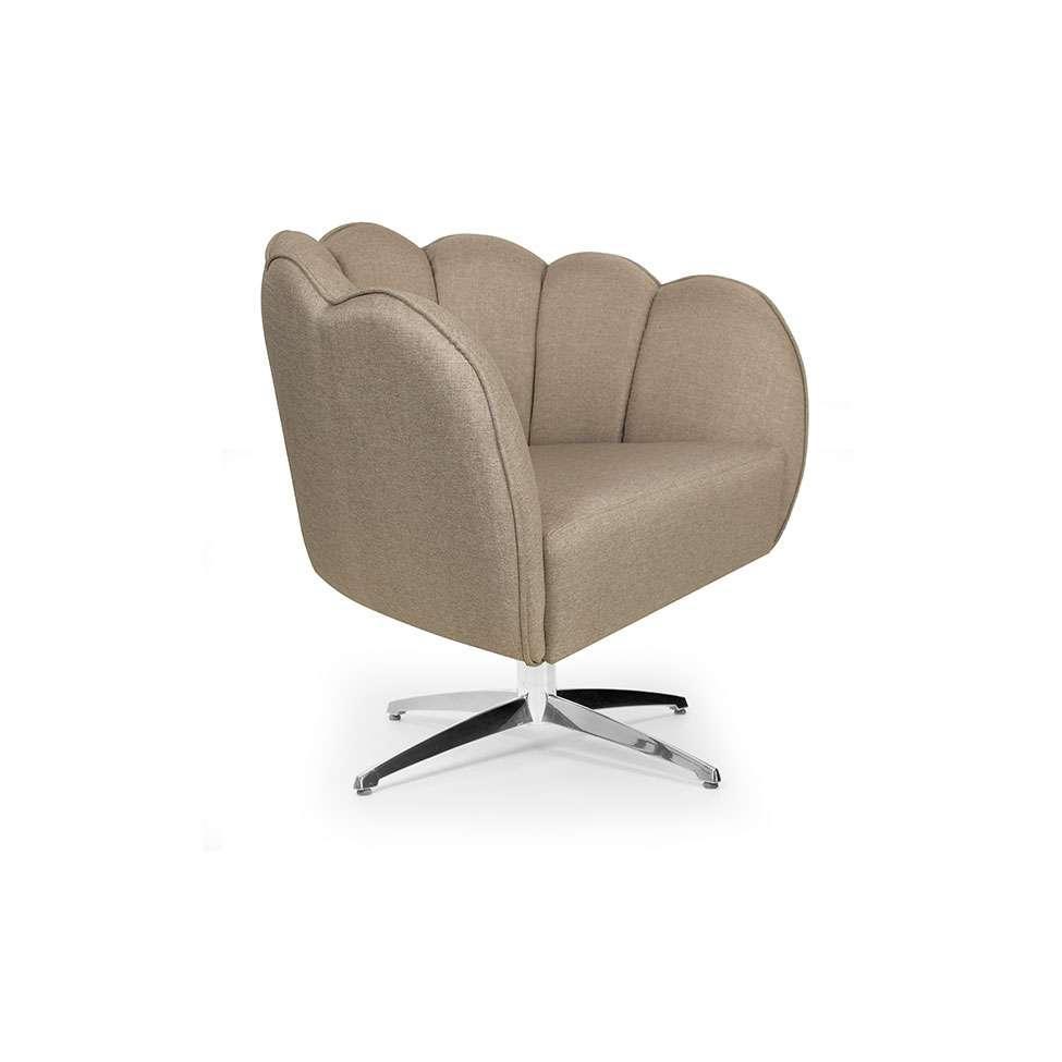 Poltrona Ariel Giratória Linho Bege e Cromada - 1