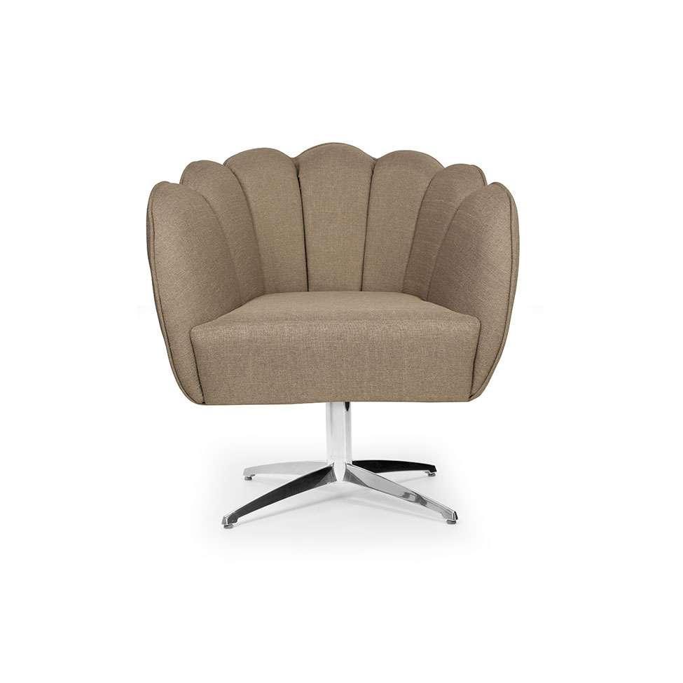 Poltrona Ariel Giratória Linho Bege e Cromada - 2