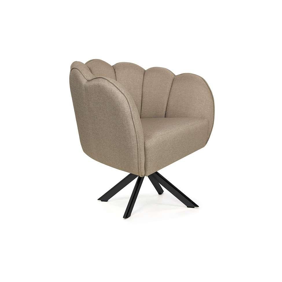 Poltrona Ariel Giratória Linho Bege e Preta - 1