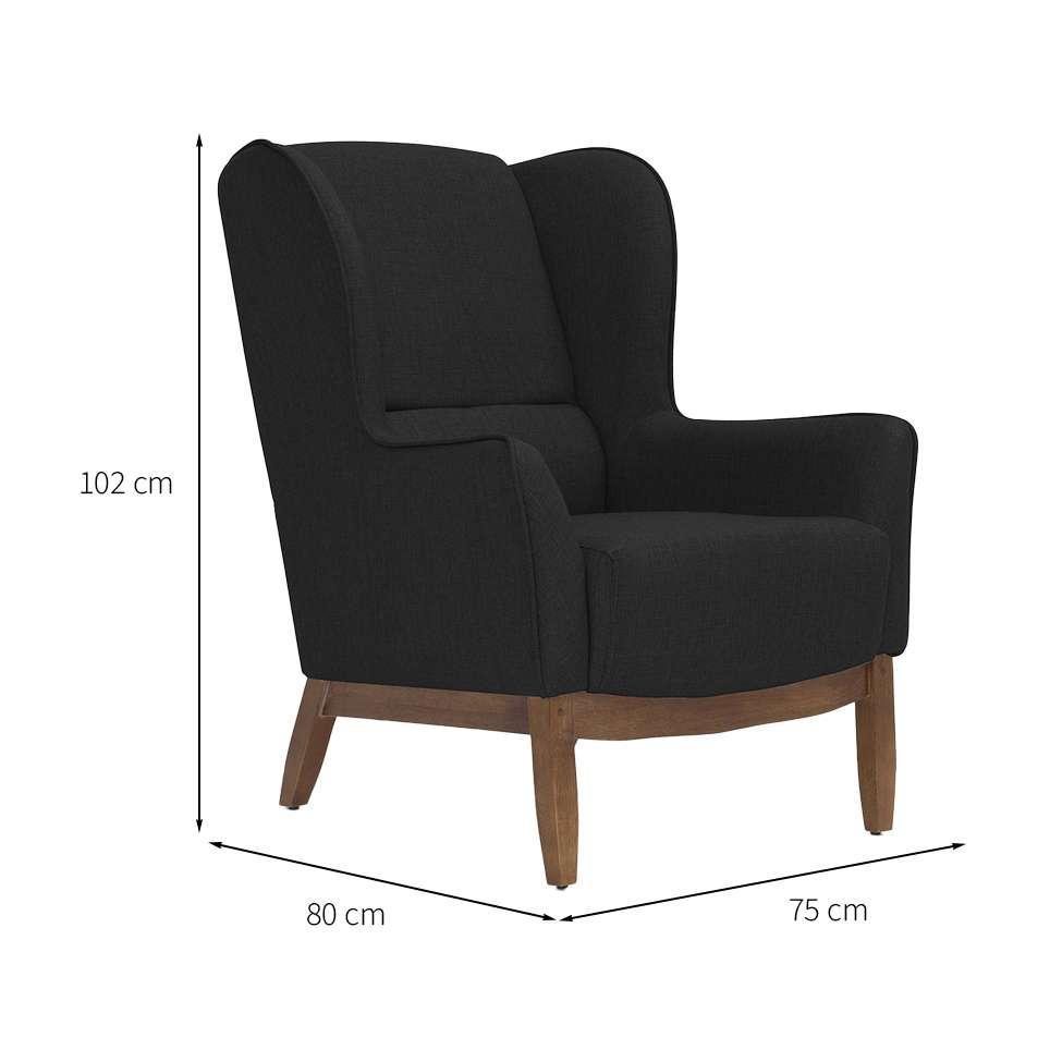 Poltrona Milena Linho Preta e Madeira - 3