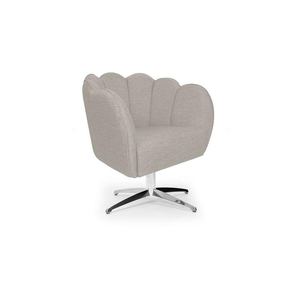 Poltrona Ariel Giratória Linho Aveia e Cromada - 1