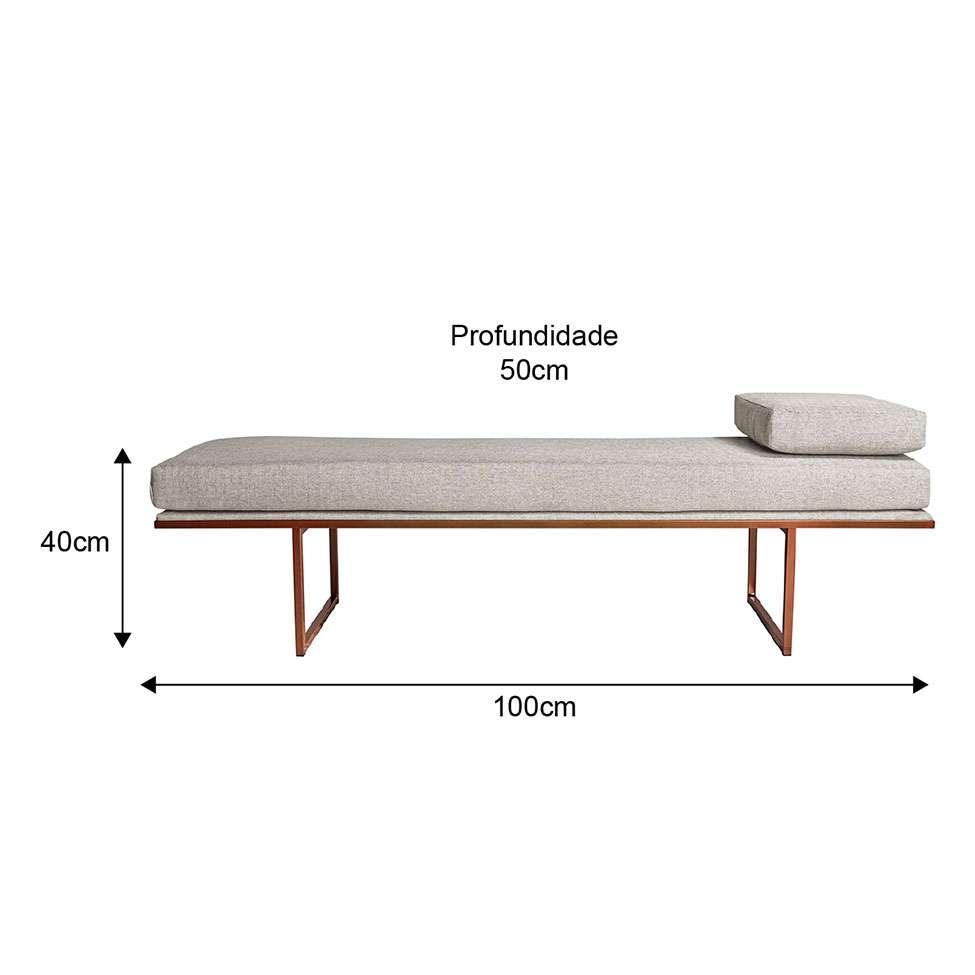 Banco 2 Lugares Galli Linho Bege e Dourado 100 cm - 3