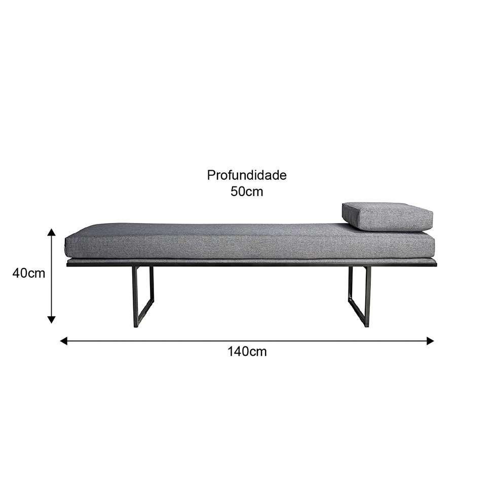 Banco 2 Lugares Galli Linho Cinza e Preto 140 cm - 3