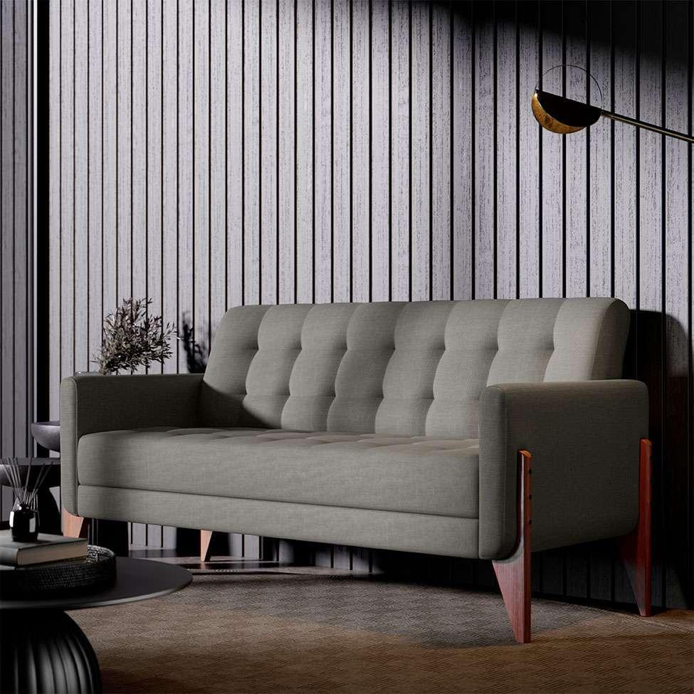 Sofá 3 Lugares Brooklin Linho Cimento 200 cm - 2