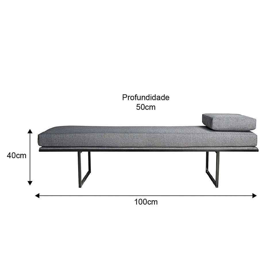 Banco 2 Lugares Galli Linho Cinza e Preto 100 cm - 3