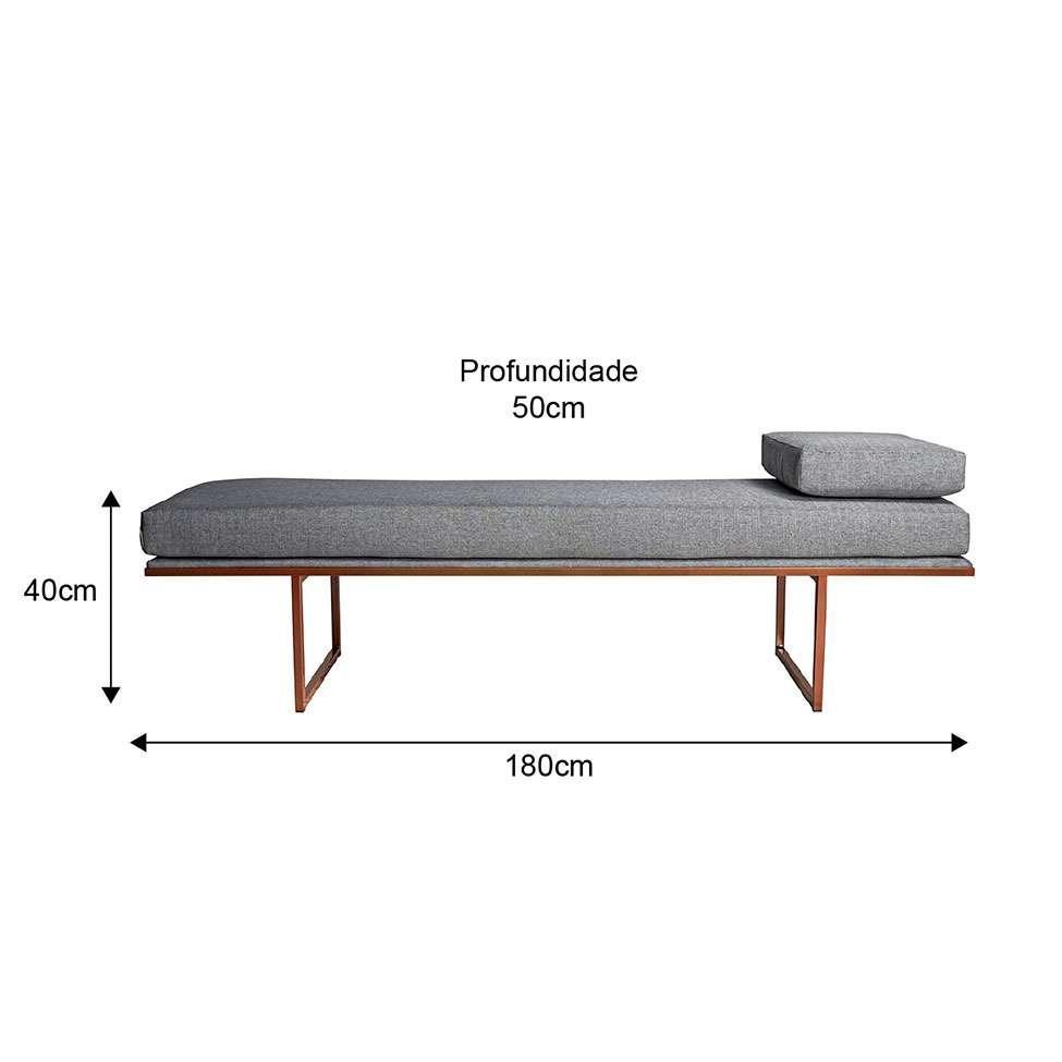 Banco 3 Lugares Galli Linho Cinza e Dourado 180 cm - 3