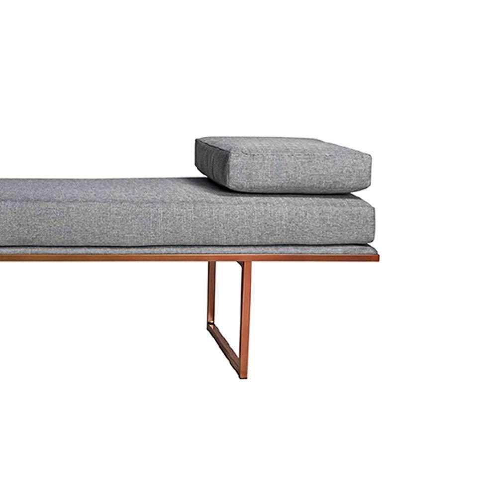 Banco 2 Lugares Galli Linho Cinza e Dourado 100 cm - 2