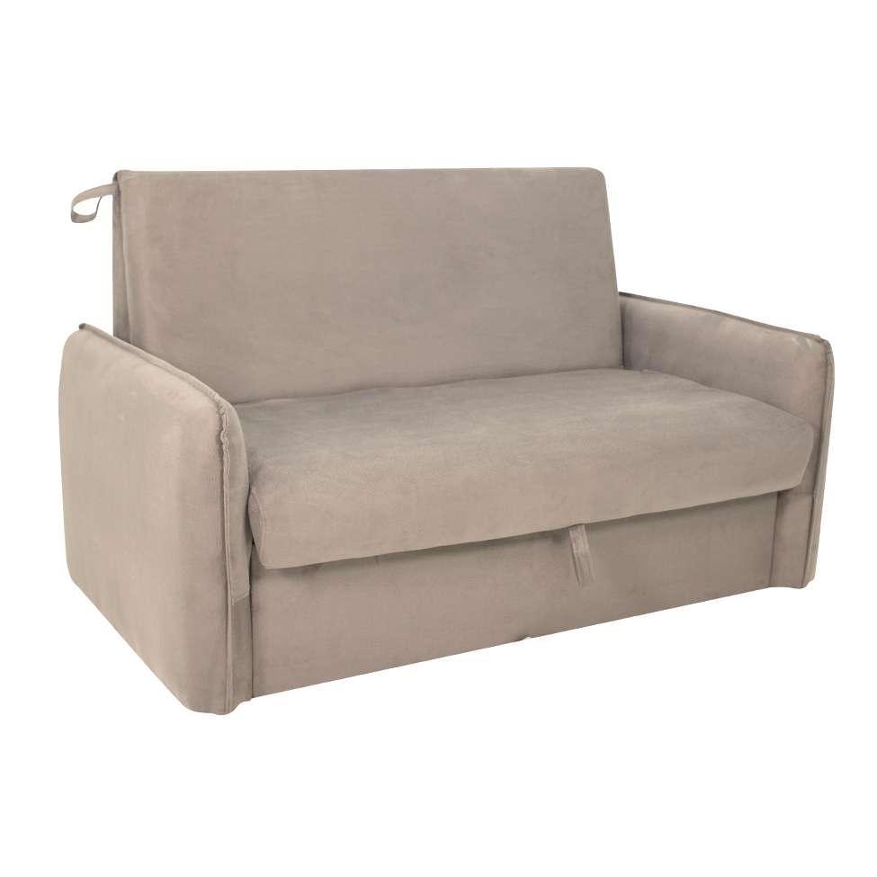 Sofá-Cama Casal com Baú 2 Lugares Zaia Suede Bege - 1
