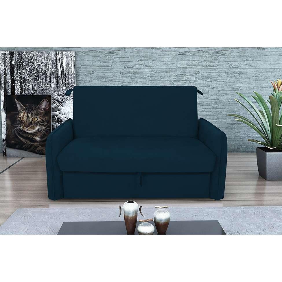 Sofá-Cama Casal com Baú 2 Lugares Zaia Suede Azul - 2
